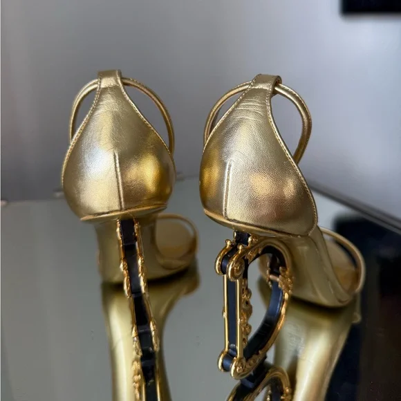 Dolce Gabbana Nappa mordore sandals with baroque DG heel 37 - Picture 14 of 15